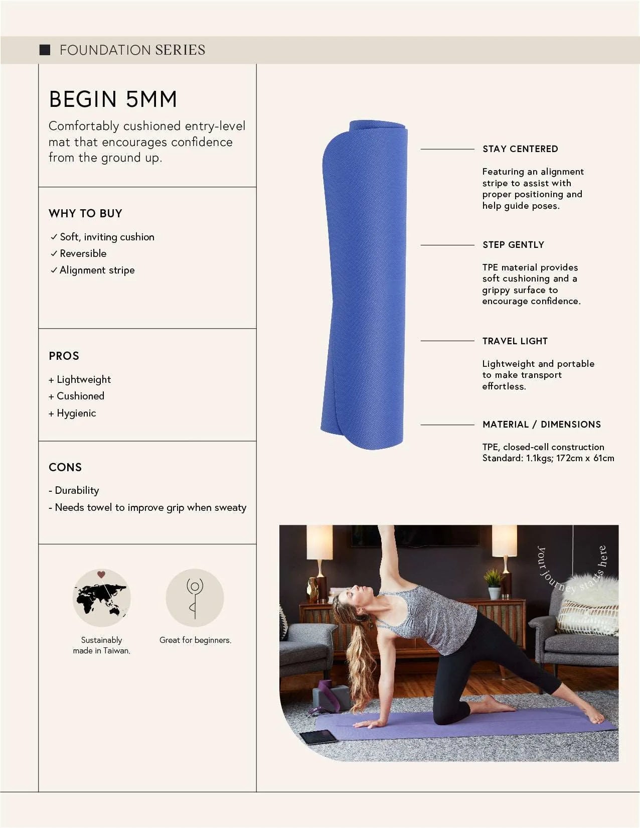 Manduka Yoga Mat Begin Lavender Fig